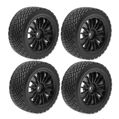 12mm Hex 1 10 Scale Flat Tyre Wheel Rims and Tires Set Compatible with 1 10 RC Buggy Cars Upgrade Parts Compatible with 12mm Hex Hub Models(4pcs Black)