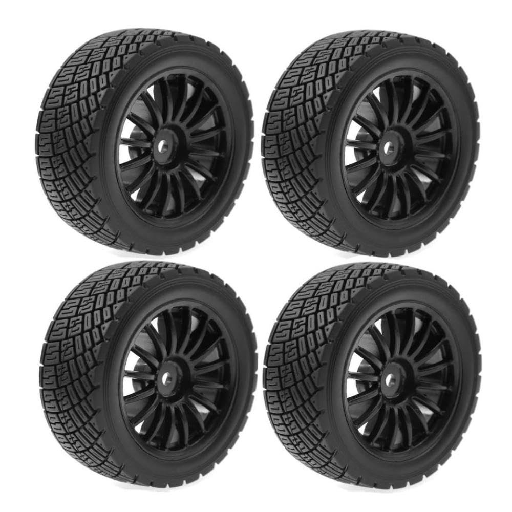 12mm Hex 1 10 Scale Flat Tyre Wheel Rims and Tires Set Compatible with 1 10 RC Buggy Cars Upgrade Parts Compatible with 12mm Hex Hub Models(4pcs Black)