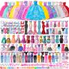 120Pcs Doll Clothes and Accessories, 5 Wedding Gowns 21 Dresses Including Evening Gowns, Fish Scale Skirts, Fashion Dresses, Swimsuits, Shoes, Hangers for Christmas Stocking Stuffers Girls Gift Age 3+ view 1
