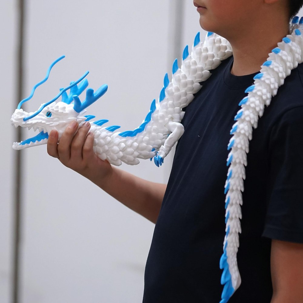 47.5inch Large 3D Printed Dragon,Flexible Joint Animal lacertid Figurines, Home Office Decor,Fidget Toy for Adults Teens Boy Festival Gifts,Easter Basket Stuffers ,Executive Desk Toy (white A)