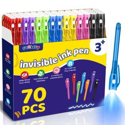 FURWEY Invisible Ink Pens,70 Pack UV Light,Kids Secret Spy Pen, Party Favors
