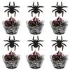 12Set Glitter Black Spiders Cupcake Toppers Spider Web Cupcake Wrapper for Spider Theme Baby Shower Boys Girls Spiders Birthday Cupcake Decorations Halloween Birthday Party Supplies view 1
