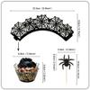 12Set Glitter Black Spiders Cupcake Toppers Spider Web Cupcake Wrapper for Spider Theme Baby Shower Boys Girls Spiders Birthday Cupcake Decorations Halloween Birthday Party Supplies view 2