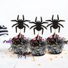 12Set Glitter Black Spiders Cupcake Toppers Spider Web Cupcake Wrapper for Spider Theme Baby Shower Boys Girls Spiders Birthday Cupcake Decorations Halloween Birthday Party Supplies view 3