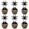 12Set Glitter Black Spiders Cupcake Toppers Spider Web Cupcake Wrapper for Spider Theme Baby Shower Boys Girls Spiders Birthday Cupcake Decorations Halloween Birthday Party Supplies view 4