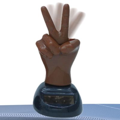 Solar Powered Dashboard Decor - 2 Finger Waving Figure Toy, Hilarious Prank Car Interior Accessory | Animated Novelty Gift, Express Your Mood Reaction Fun