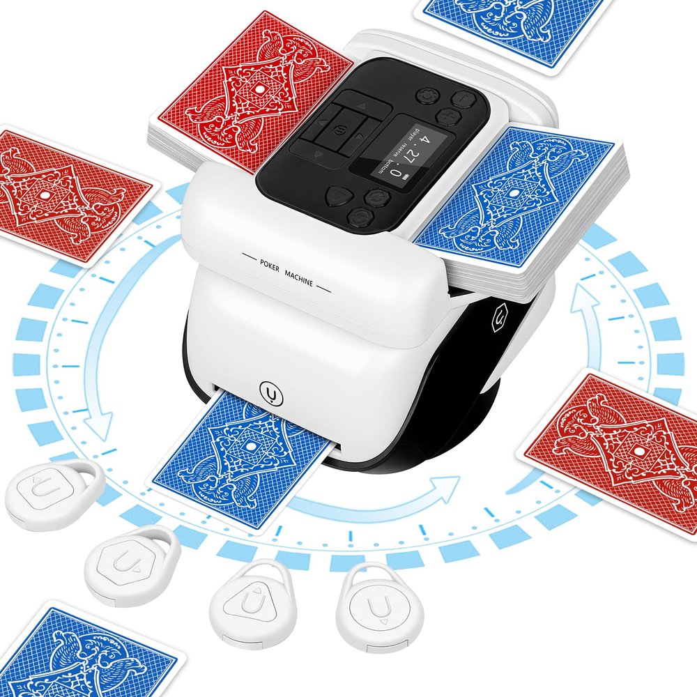 BEE&FLOWER Card Shuffler and Dealer 2-in-1 Automatic Programmable Multiple Game Modes Low Noise Dealing for Poker, Blackjack and More, 1-8 Players