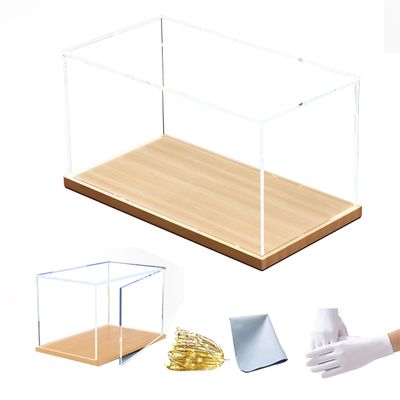 12mm high Wood Grain Display Boxs, countertop Display Box, Figure Model dust Boxs, Art Collection Box, Exquisite high-end Transparent (8x8x14in(Length x Width x Height))