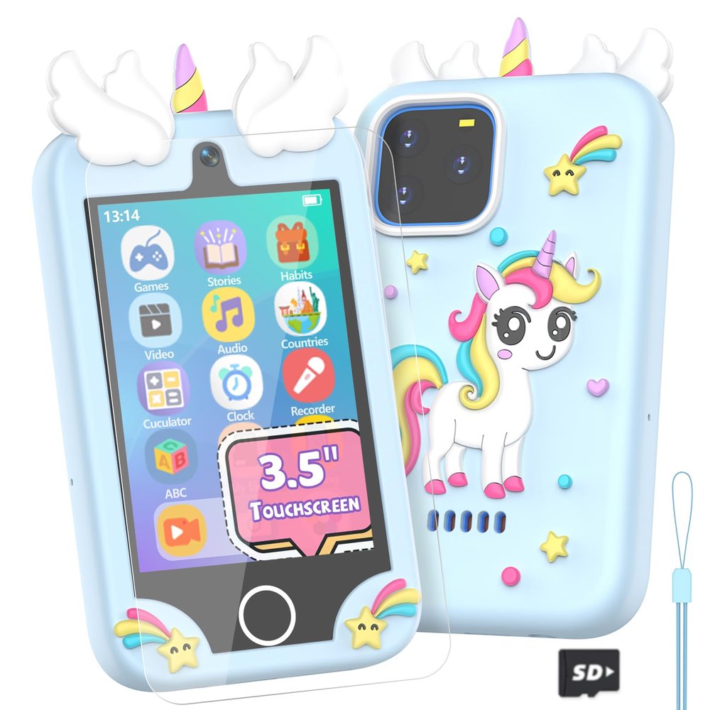 Kids Smart Phone Toy - 3.5" Touchscreen with Dual Cameras, Learning, Fun Entertainment, 8 GB Card Toy Phone for Kids, Toddler Toy Phone for Girls Boys Age 3-12(Blue)