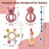 3Pcs Baby Silicone Teether Toy Set - Food-Grade Silicone Teething Relief Toys,Wooden Ring Teether Cute Bear Toy and Toy Straps for Babies 3-12 Months(Pink) view 2