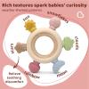 3Pcs Baby Silicone Teether Toy Set - Food-Grade Silicone Teething Relief Toys,Wooden Ring Teether Cute Bear Toy and Toy Straps for Babies 3-12 Months(Pink) view 4