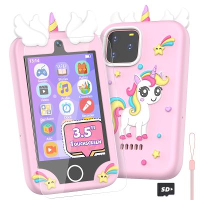 Kids Smart Phone Toy - 3.5" Touchscreen with Dual Cameras, Learning, Fun Entertainment, 8 GB Card Toy Phone for Kids, Toddler Toy Phone for Girls Boys Age 3-12(Pink)