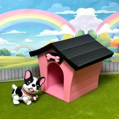 3D Printed Dog Model, Articulated French Bulldog Animal Toy with Doghouse, Movable Head and Joints, Home Office Decor, Fidget Toys for Autism/ADHD, Executive Desk Animals Toy - AD-FBD-PH