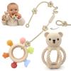 3Pcs Baby Silicone Teether Toy Set - Food-Grade Silicone Teething Relief Toys,Wooden Ring Teether Cute Bear Toy and Toy Straps for Babies 3-12 Months (Bright Beige) view 1