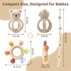 3Pcs Baby Silicone Teether Toy Set - Food-Grade Silicone Teething Relief Toys,Wooden Ring Teether Cute Bear Toy and Toy Straps for Babies 3-12 Months (Bright Beige) view 2