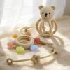 3Pcs Baby Silicone Teether Toy Set - Food-Grade Silicone Teething Relief Toys,Wooden Ring Teether Cute Bear Toy and Toy Straps for Babies 3-12 Months (Bright Beige) view 3