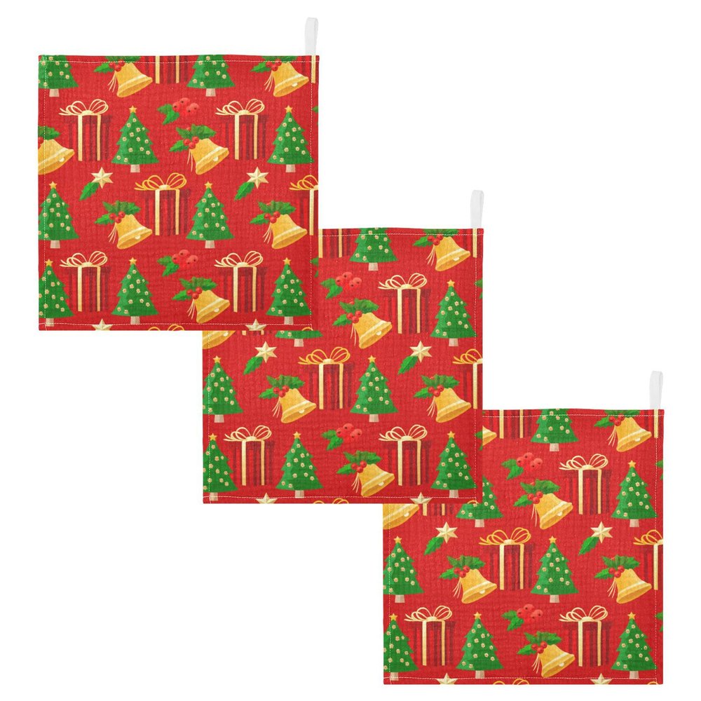 Burbuja Christmas Tree Baby Washcloths - Muslin Cotton Soft Absorbent Towel for Newborn Baby Sensitive Skin - Essential Item, 12x12 in, 3 Pack