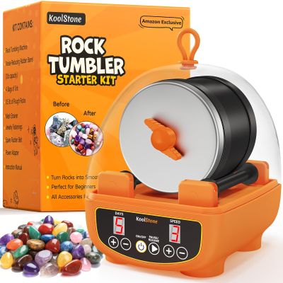 C5 Rock Tumbler for Kids - Dual Noise-Reduction for Quiet Tumbling, Adjustable Timer & Speed with Full Accessories & Memory Function, Complete Rock Polishing Kit for Starter - Great STEM Science Gift