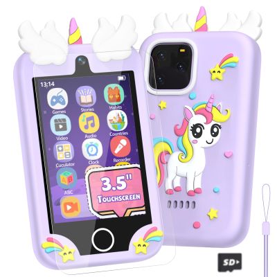 Kids Smart Phone Toy - 3.5" Touchscreen with Dual Cameras, Learning, Fun Entertainment, 8 GB Card Toy Phone for Kids, Toddler Toy Phone for Girls Boys Age 3-12(Purple)
