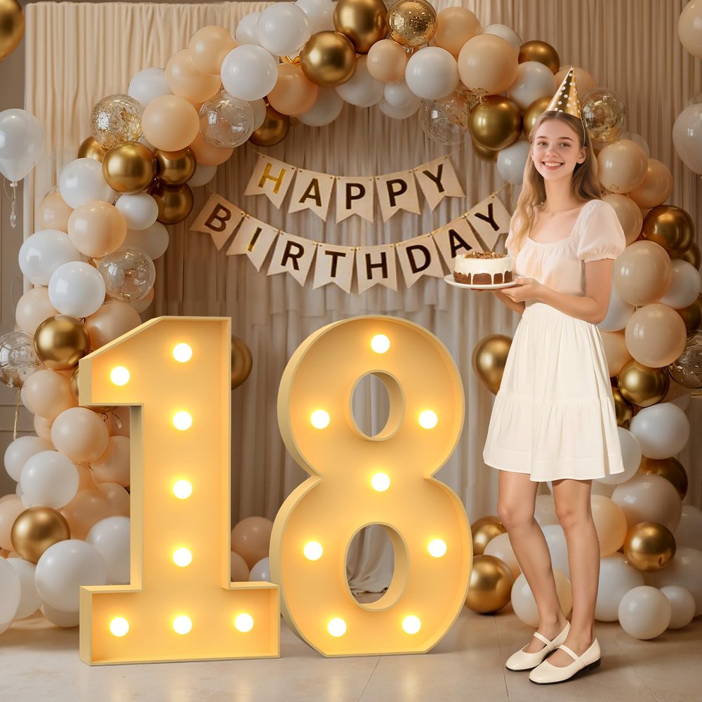 Mixifox 18 Light up Numbers 3 Feet Tall, 18 Marquee Numbers for Party, 18th Birthday Decorations, Big 18 Sign with Light for Anniversary, Birthday Backdrop Decor
