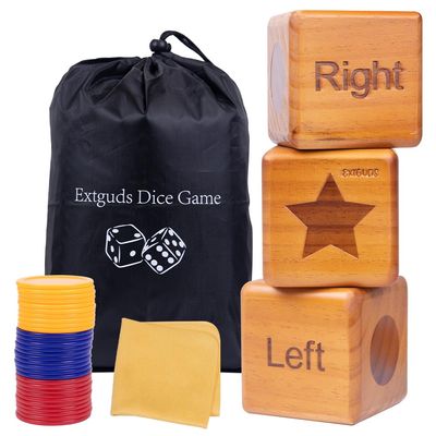 Giant Right Center Left Dice Game Set,Classic Left Right Center Game for Family & Party Fun, with Colorful Chips, Wooden Dice, Storage Bag, Instructions,Cleaning Cloth Easy-to-Learn Wooden Dice Game