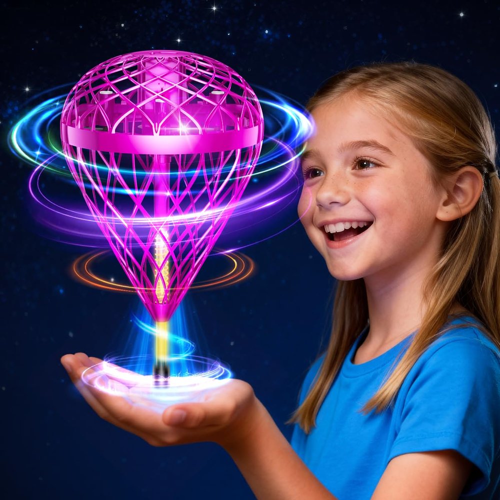 wow97e Hand Controlled Flying Orb Ball for Kids, Indoor & Outdoor Hover Toy, Toss & Catch Flying Ball with Protective Cage, Rechargeable Family Play Toy