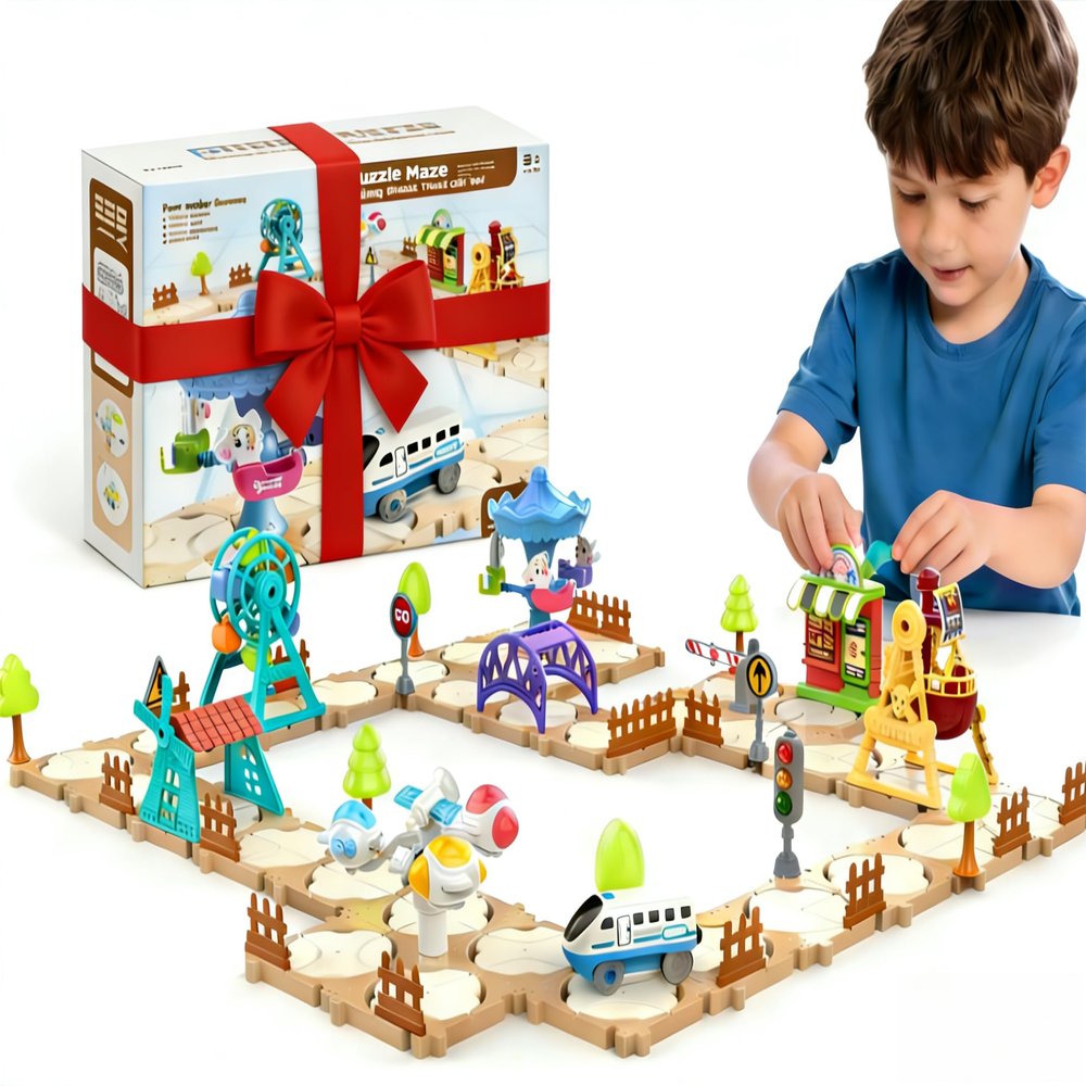 DIY Puzzle Track Car Set for Toddlers Kids, Kids Board Games Learning Toys, Christmas Birthday STEM Educational Logic Kits Toys Gifts for Boys Girls Ages 3+, 125 Pieces