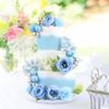 Ercadio 30Pcs Light Blue Artificial Flowers Balls Cake Decorations 3D Flowers with Artificial Leaves Cake Toppers for Baby Boy Birthday Blue Wedding Anniversary Mother's Day Party Cake Decor Supplies view 3