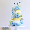 Ercadio 30Pcs Light Blue Artificial Flowers Balls Cake Decorations 3D Flowers with Artificial Leaves Cake Toppers for Baby Boy Birthday Blue Wedding Anniversary Mother's Day Party Cake Decor Supplies view 4