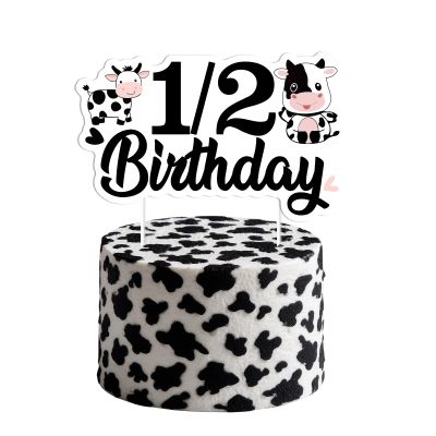 1 PCS Cow 1/2 Half Way to One Cake Topper,Farm Animals Bday Cow Cake Pick 6 Months 1/2 Birthday Half Way to One Cake Decorations for Cow Theme Half Birthday Party Cake Decorations Supplies