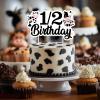 1 PCS Cow 1/2 Half Way to One Cake Topper,Farm Animals Bday Cow Cake Pick 6 Months 1/2 Birthday Half Way to One Cake Decorations for Cow Theme Half Birthday Party Cake Decorations Supplies view 3