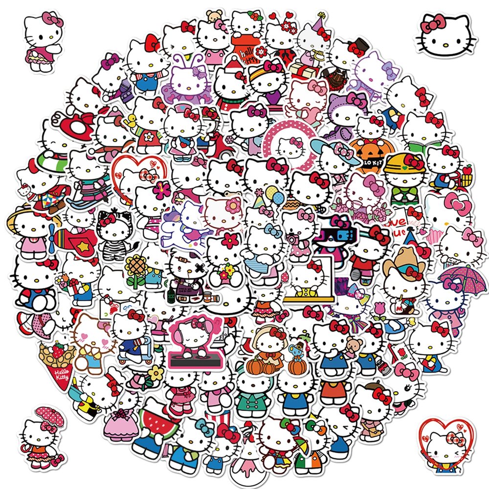 100pcs Kawaii Hellokitty Stickers for Traverl Case, Cute Sanrio Cartoon Stickers for Teen Kids Girls, Vinyl Graffiti Decal for Laptop Water Bottle Bike Guitar Luggage Phone Computer Skateboard