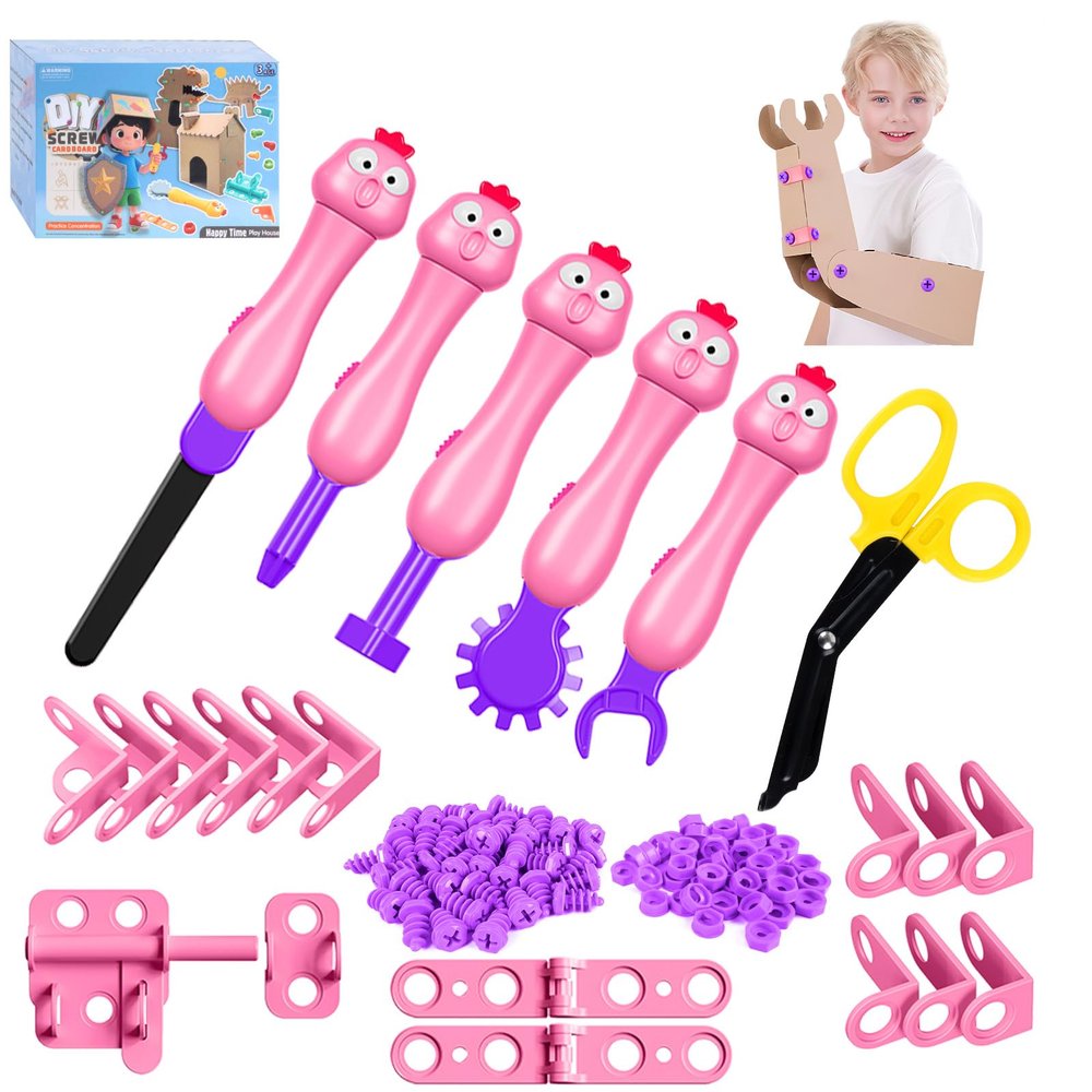 Cardboard Cutting Tool Toys for Kids: 122PCS Safe Cutter Construction Kit | STEM Educational Toys for Family Activities Classroom Learning Gifts for 5 6 7 8 Year Old Boys Girls Toys for Ages 5-7 3-12
