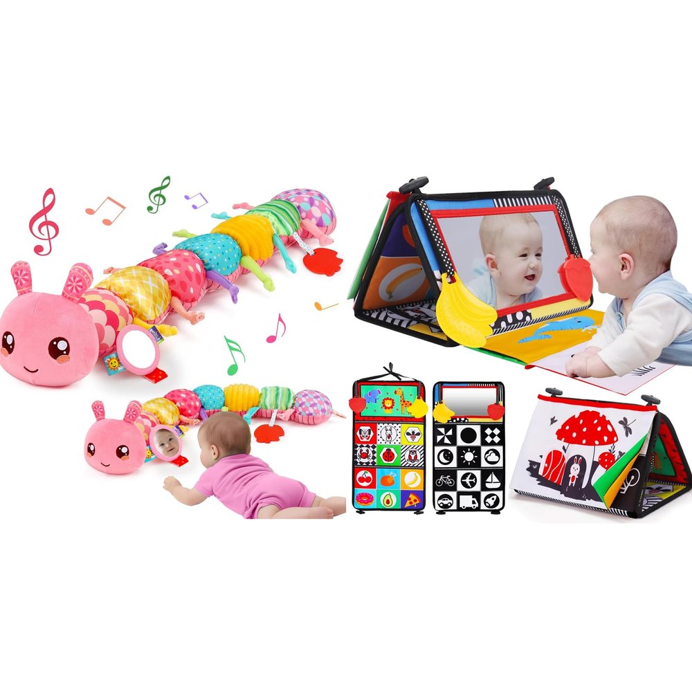 Baby Toys 0-6 Month Music Animal Stuffed Caterpillar  Tummy Time Baby Mirror Toys