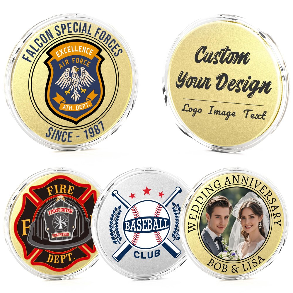 10 Custom Challenge Coins, Personalized Commemorative Coins with Logo, Customized Memorial Gifts for Company Military Family Anniversary Wedding Couple Pocket Hug Tokens Decision Coins
