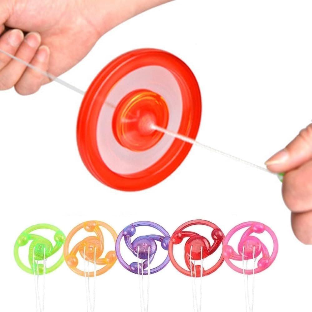 5Pcs Pull Line Flywheel Spinning Tops with Rainbow Light Show, Orbital Flash Display, Colorful Glow Novelty Fidget Spinners