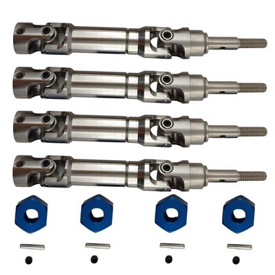 4PCS 1144# Steel CVD Drive Shaft & 12mm Wheel Hex Hub Set for 1/16 Mini Maxx RC Car, Front & Rear Universal Joint Upgrade Parts (Blue)