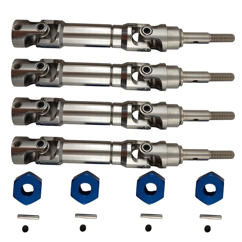 4PCS 1144# Steel CVD Drive Shaft & 12mm Wheel Hex Hub Set for 1/16 Mini Maxx RC Car, Front & Rear Universal Joint Upgrade Parts (Blue)