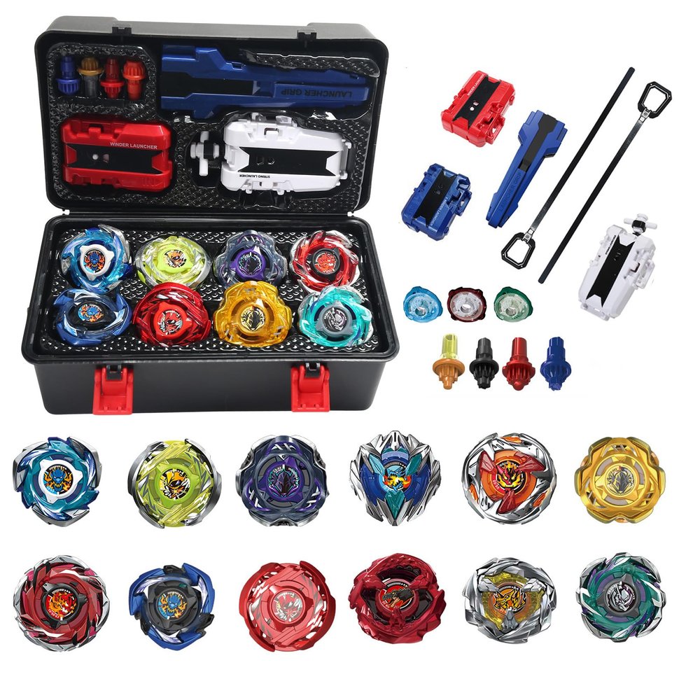 Wotean Battling Set, 12 Spinning Tops, 3 Launchers 1 Grip 3 Middle Rings and 4 Bases, with Storage Box, Kids Toys Birthday Gift Ideal for 6+ Years Old Boys, C-X