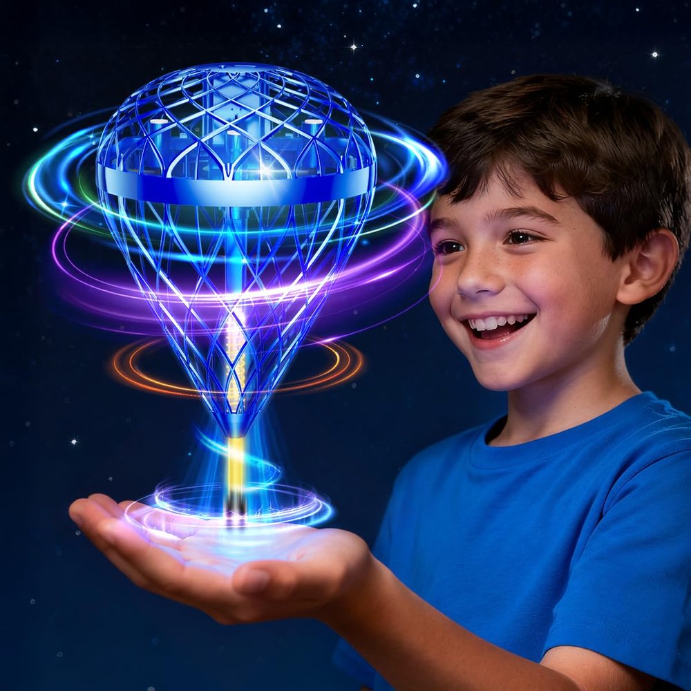 wow97e Hand Controlled Flying Orb Ball for Kids, Indoor & Outdoor Hover Toy, Toss & Catch Flying Ball with Protective Cage, Rechargeable Family Play Toy