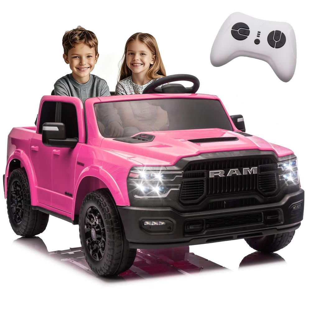 24V 160W Licensed RAM 2500 Ride on Toy for Big Kids, 2 Seater Ride On Car with Remote Controll, Ride on Truck w/4-Wheel Suspension, Truck Bed Storage, Dual-Speed Modes, Soft Start & Stop (Pink)