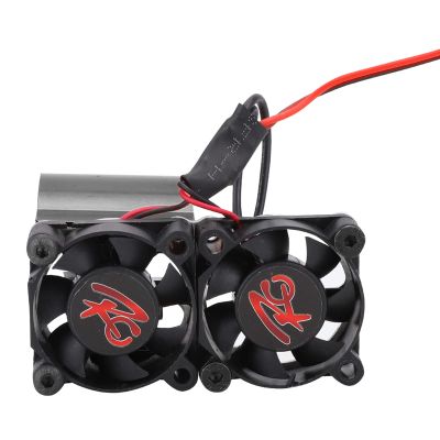 Dioche Premium RC Car Heat Sink with Dual Fans for 1/10 RC Model Cars - Aluminum Alloy 540/545/550 Motor Heat Sink with Temperature Sensor, Red (Black)