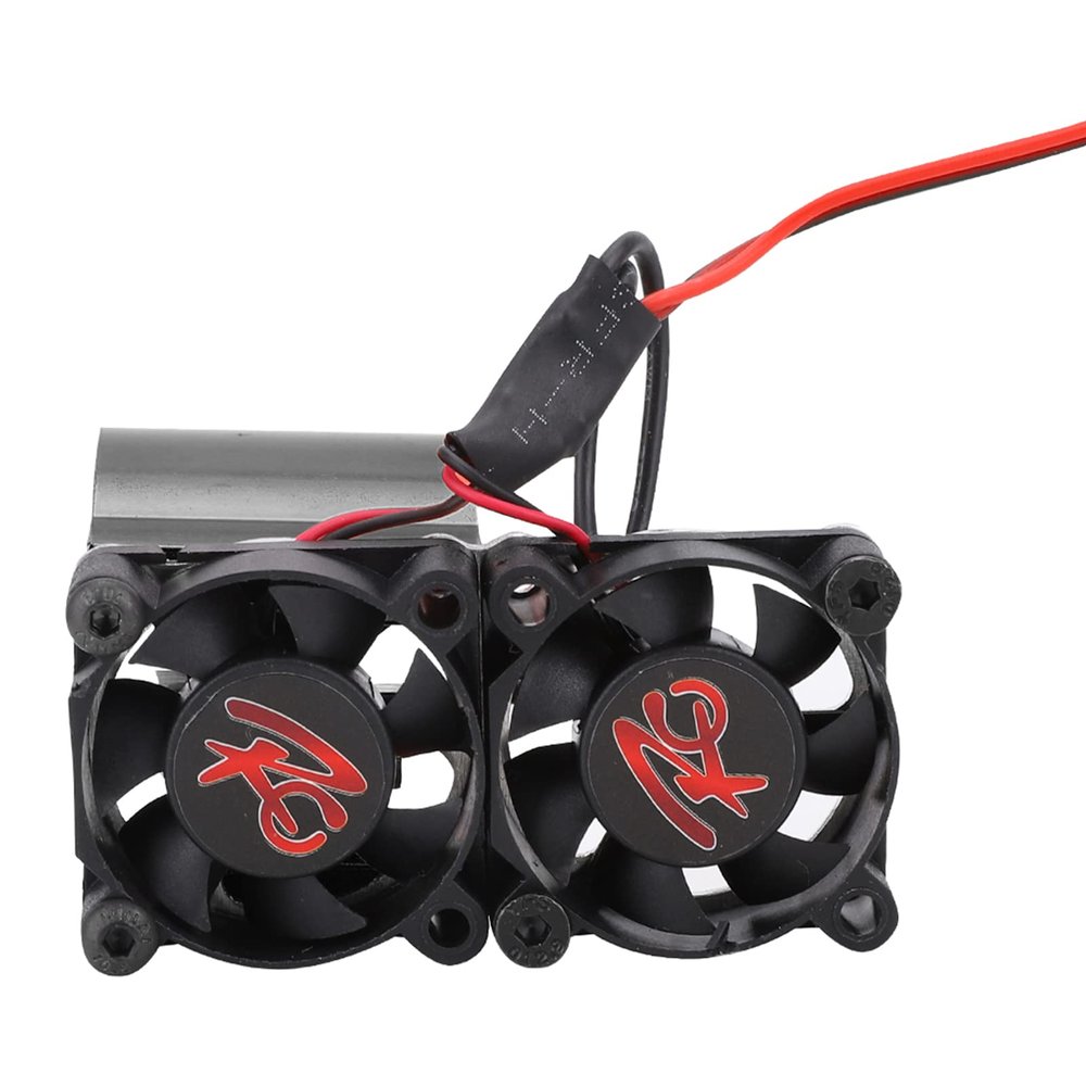 Dioche Premium RC Car Heat Sink with Dual Fans for 1/10 RC Model Cars - Aluminum Alloy 540/545/550 Motor Heat Sink with Temperature Sensor, Red (Black)
