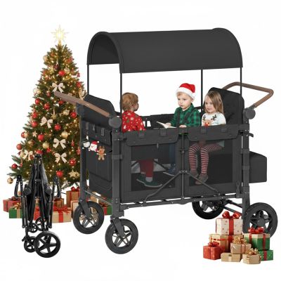 Muhub 4 Seater Wagon Stroller,Foldable Stroller with Safety Belt, Puncture-Proof Tires, All-Terrain Wagon with 360 Swivel Lockable Wheels, Large Storage Bag, Canopy,51.18 * 31.5 * 43.31 in.