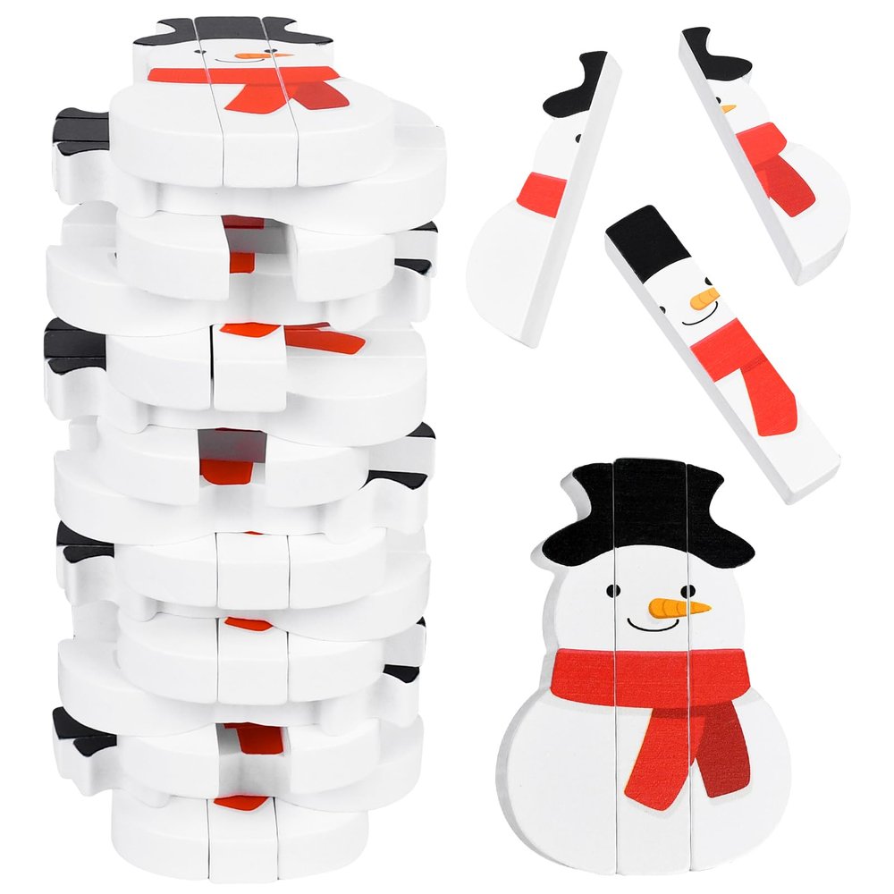 RXLWYUNLAE Christmas Wooden Blocks Stacking Game, Snowman Collapsible Tower Game for Family Game Nights, Parties & Festive Decor, Suitable for Indoor/Outdoor Play