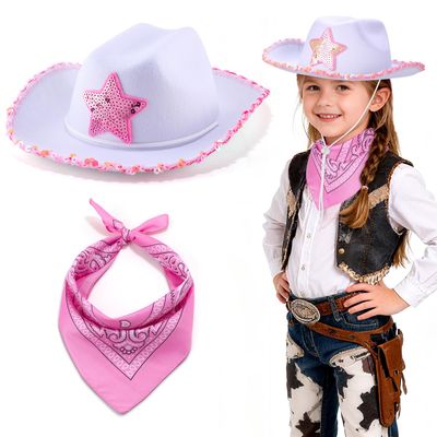 Babelshar Toddler Cowboy Hat & Bandana, Felt Cowboy Hats for 3-8, Western Cowgirl Halloween Costume for Kids, Boy and Girl
