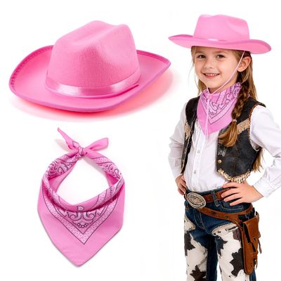 Babelshar Toddler Cowboy Hat & Bandana, Felt Cowboy Hats for 3-8, Western Cowgirl Halloween Costume for Kids, Boy and Girl