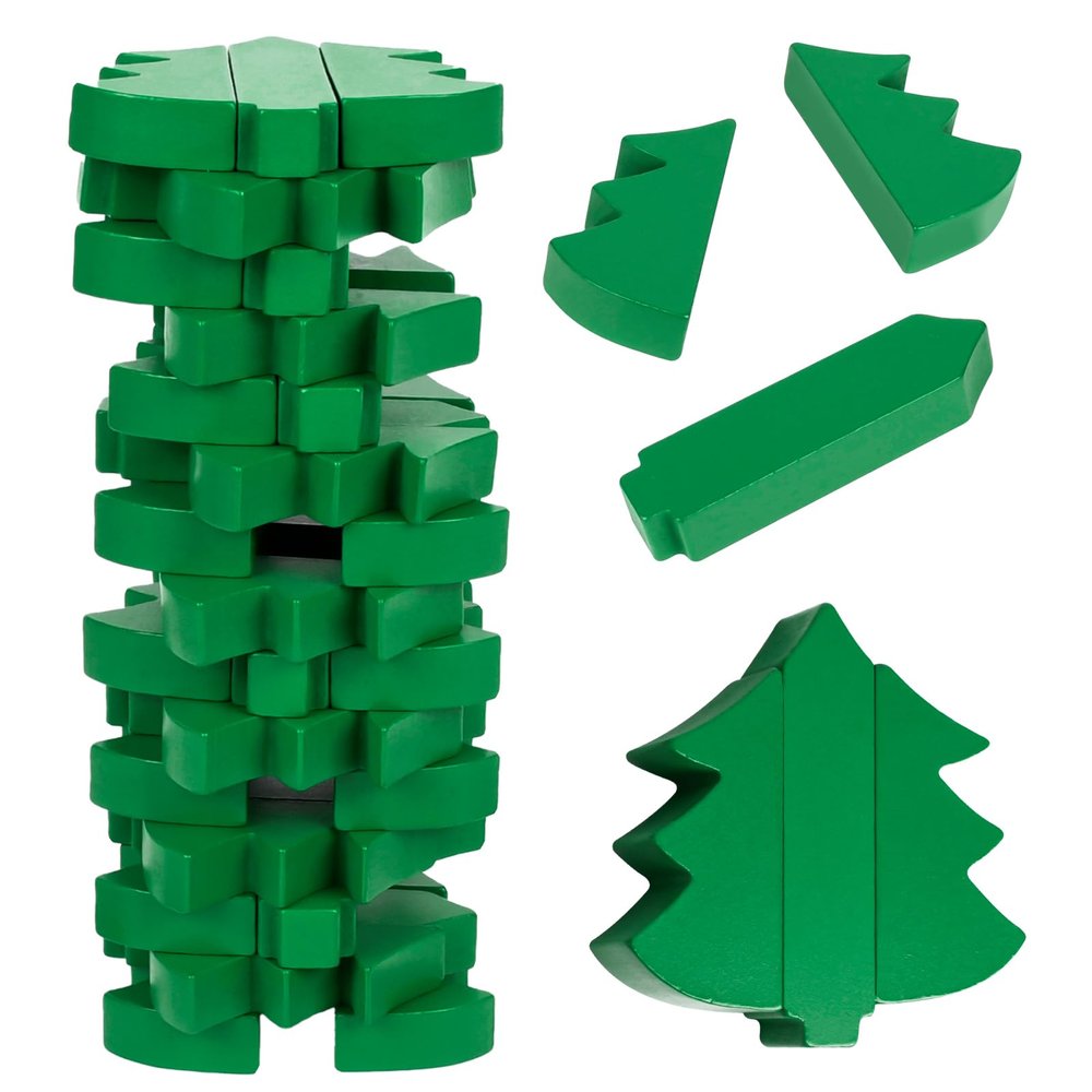 RXLWYUNLAE Christmas Wooden Blocks Stacking Game, Green Tree Collapsible Tower Game for Family Game Nights, Parties & Festive Decor, Suitable for Indoor/Outdoor Play