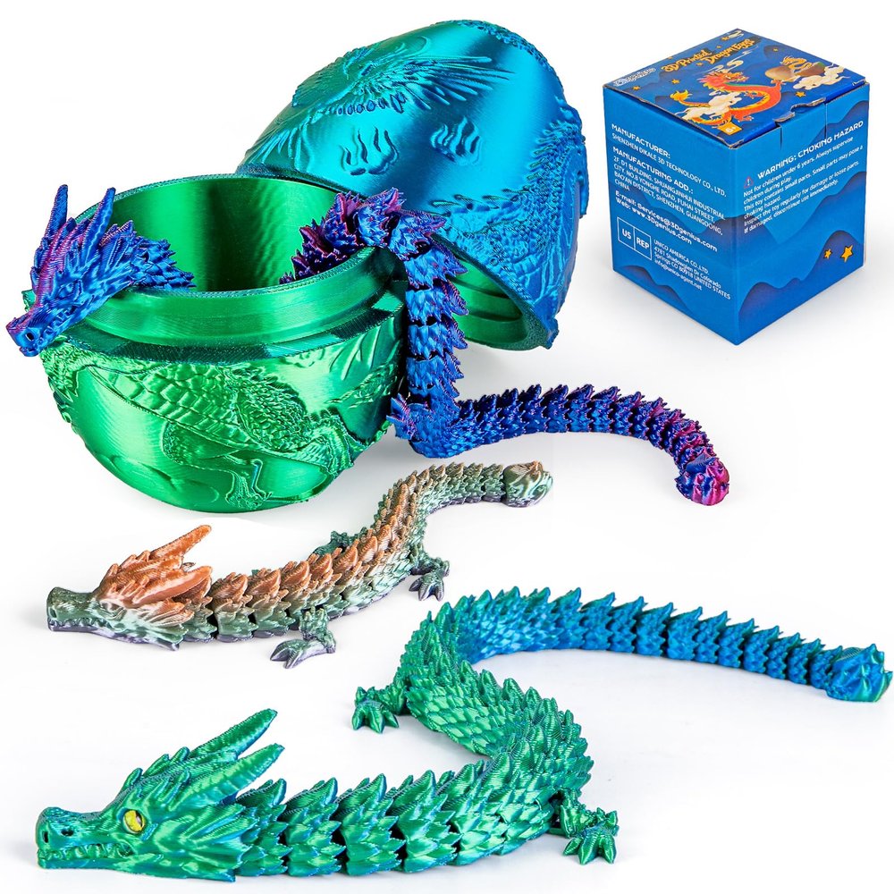 3Dgenius 3.94inch 3D Printed Dragons Egg Large Dragon Egg with 3 Dragons Inside 3D Printed Toys Dragon Toys for Kid & Adults, Easter Christmas & Home Decor