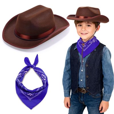 Babelshar Toddler Cowboy Hat & Bandana, Felt Cowboy Hats for 3-8, Western Cowgirl Halloween Costume for Kids, Boy and Girl
